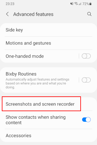 Open screenshots and screen recorder settings on Android