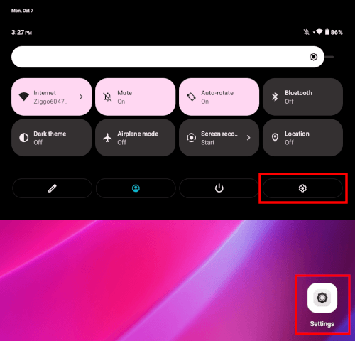 Open settings on an Android tablet