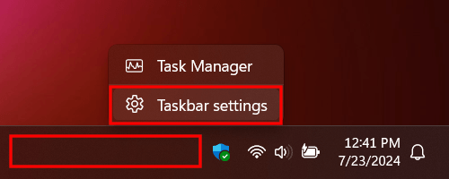 Open taskbar settings in Windows 11