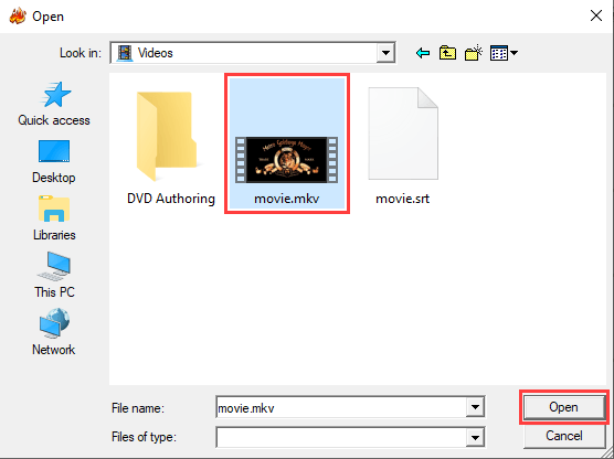 Open video file in WinX DVD Author