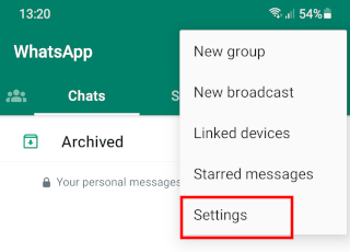 Open WhatsApp settings