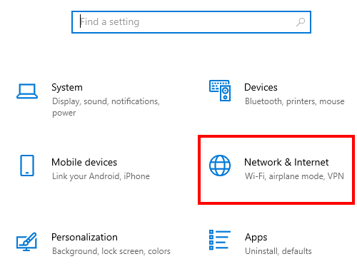 Open Windows 10 network and internet settings