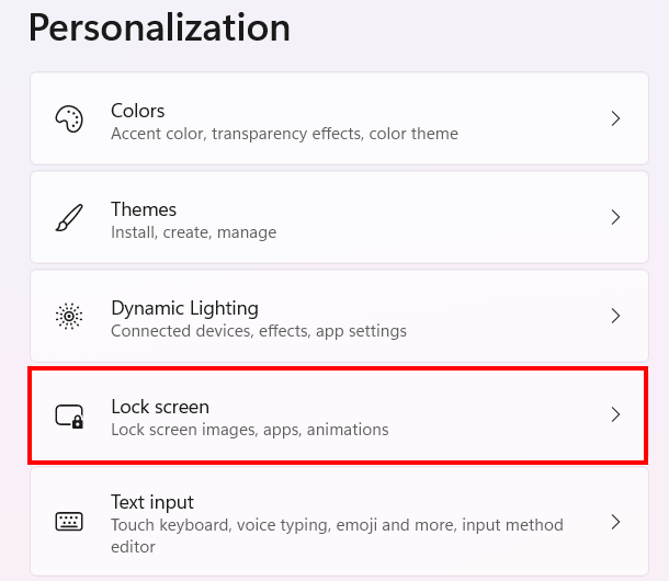 Open Windows 11 lock screen settings