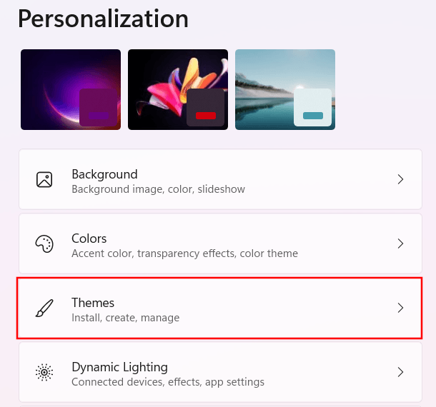 Open Windows 11 themes settings