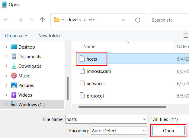 Open Windows hosts file in Notepad