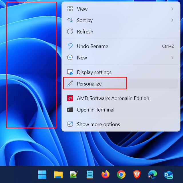 Open Windows Personalization settings via desktop