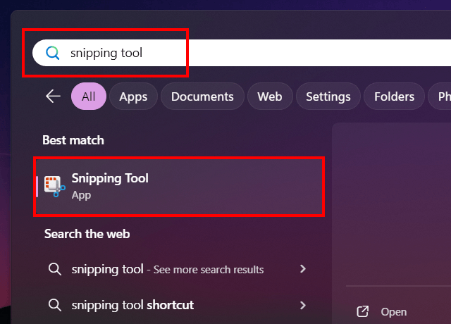 Open Windows Snipping Tool