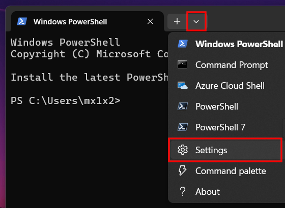 Open Windows Terminal settings