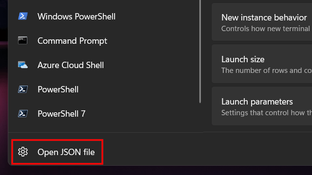 Open Windows Terminal settings JSON file