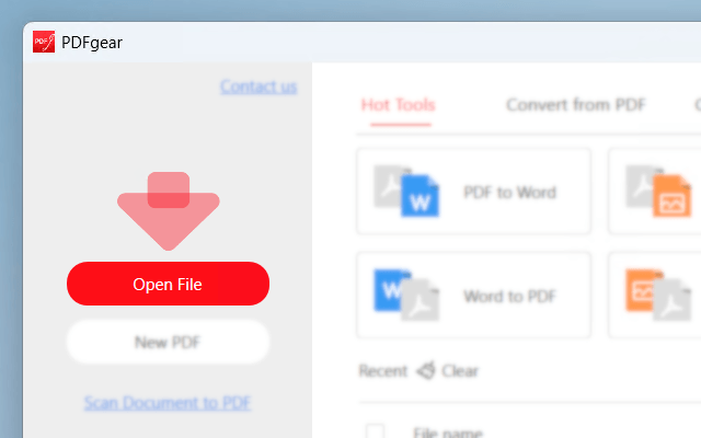 PDFgear Open File button