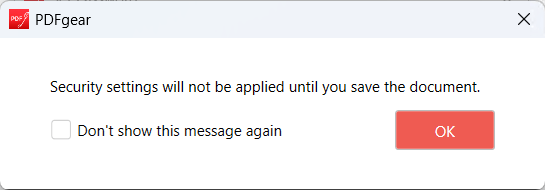 PDFgear security settings message