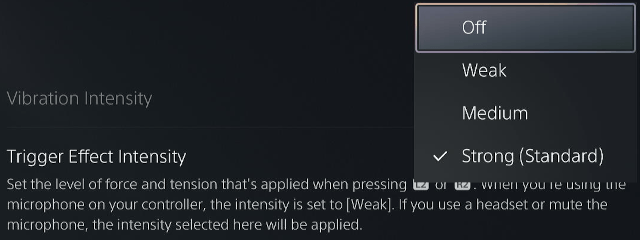 PlayStation 5 controller trigger effect intensity setting