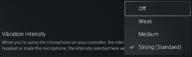 PlayStation 5 controller vibration intensity setting