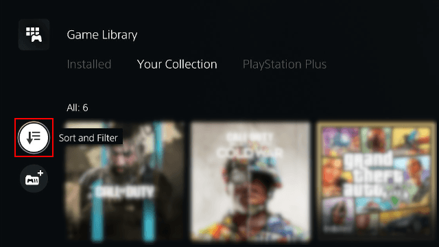 PlayStation 5 Sort and Filter button