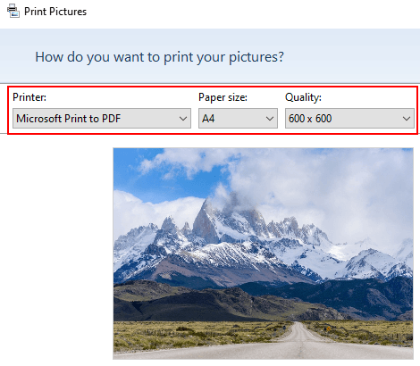 Print pictures settings in Windows 10