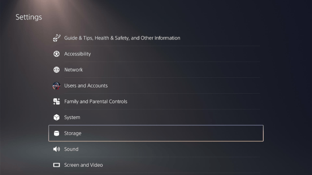 PS5 Storage settings