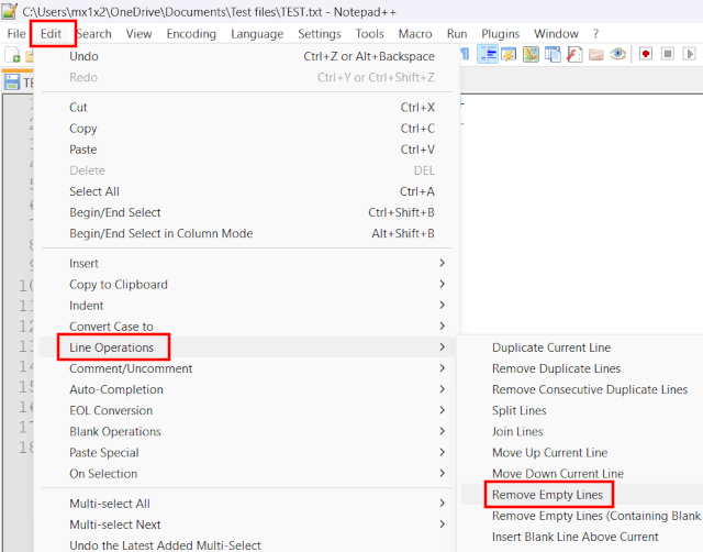 Remove empty lines in Notepad++