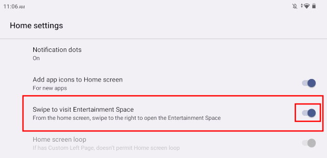 Remove Entertainment Space from the home screen on an Android tablet