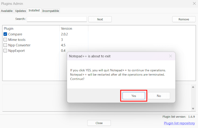 Remove plugin from Notepad++