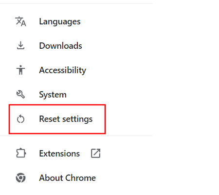 Reset settings in Google Chrome