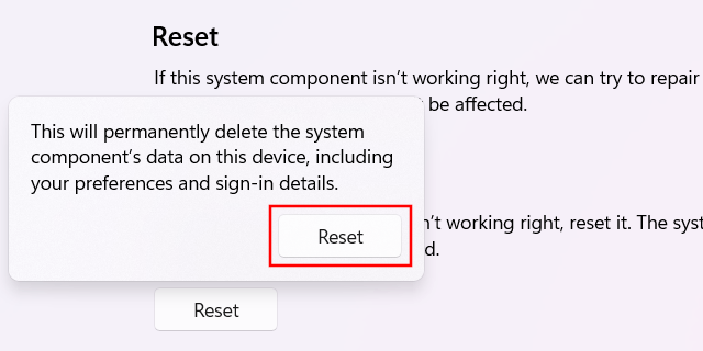 Reset Windows 11 Settings app