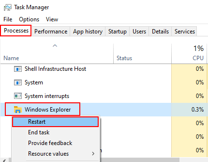 Restart the Windows Explorer process