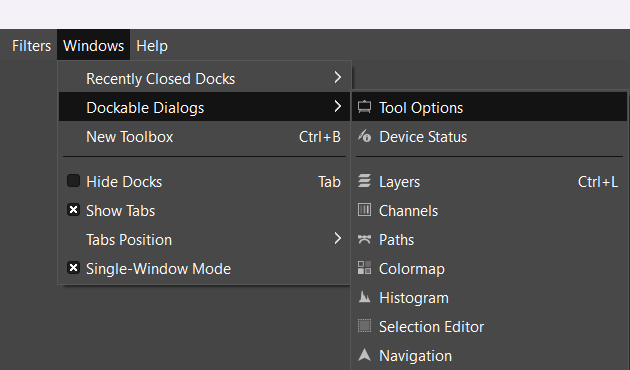 Restore Tool Options in GIMP