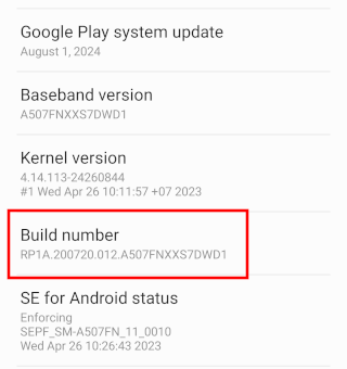 Samsung Galaxy Build number