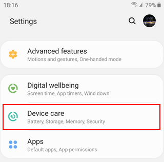 Samsung Galaxy Device care Android 9