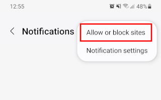 Samsung Internet Allow or block sites