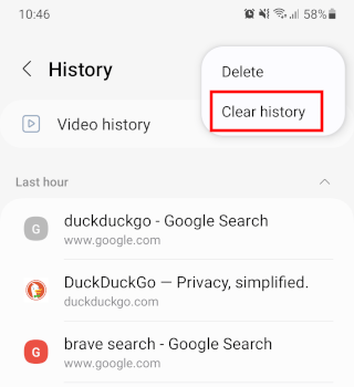 Samsung Internet clear history