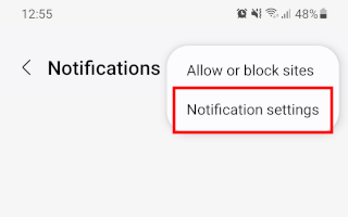 Samsung Internet Notification settings