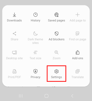 Samsung Internet settings