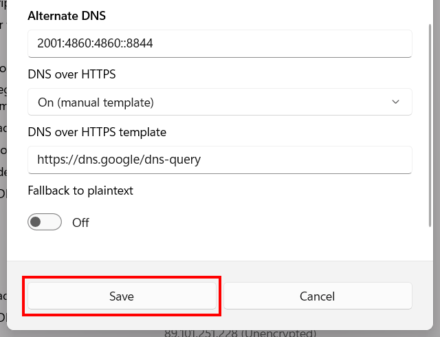 Save DNS settings in Windows 11