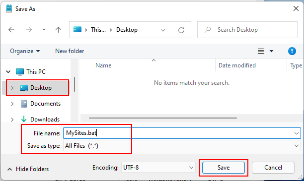 Save file as a batch file in Windows 11