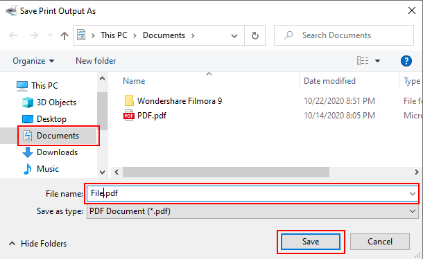 Save PDF file with image in Windows 10