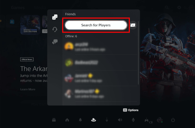 Search for players on the PS5