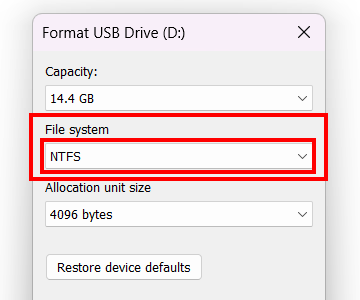 Select a file system