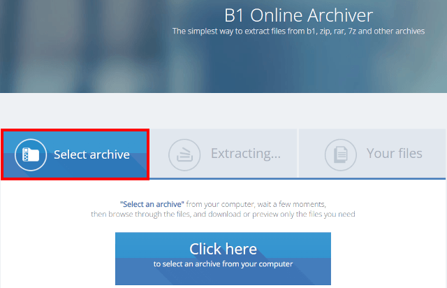 Select archive on B1 Online Archiver