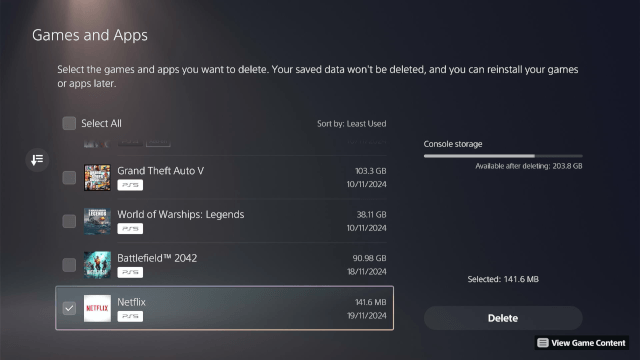 Select the games or apps you want to delete from your PS5