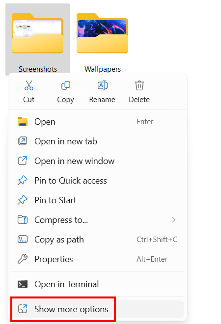 Show more folder options