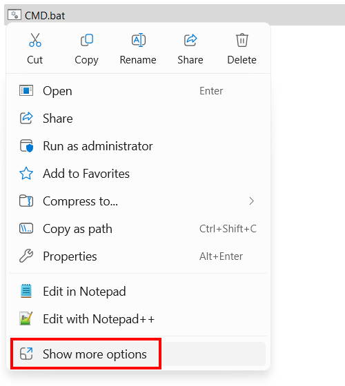 Show more options for batch file