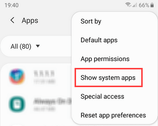 Show system apps on Samsung Galaxy