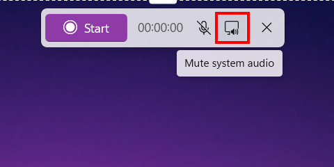 Snipping Tool mute system audio button