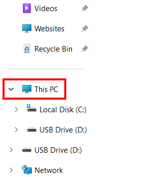 This PC in Windows File Explorer