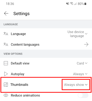 Thumbnail setting in the Reddit app on Android