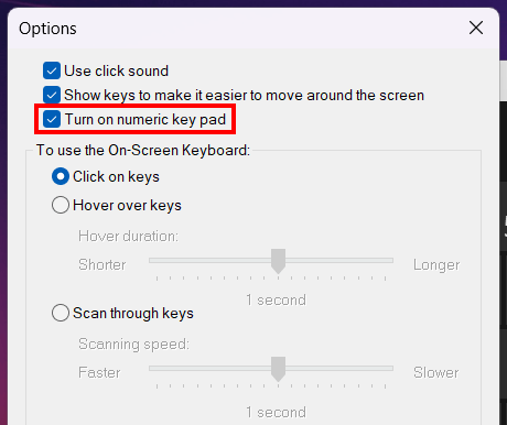 Turn on numeric key pad