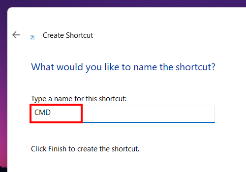 Type a name for the shortcut