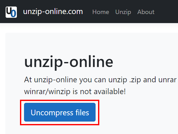 Uncompress files button on Unzip-Online