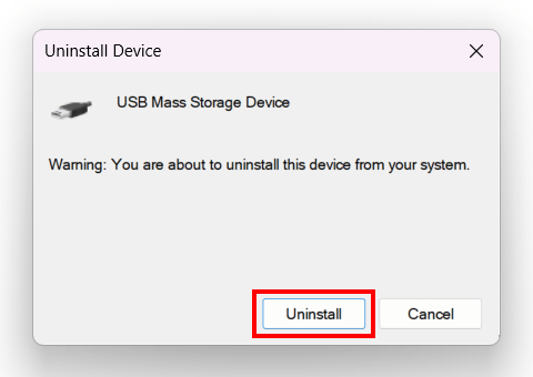 Uninstall USB Mass Storage Device